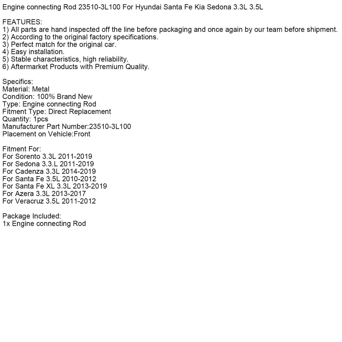 Biella motore 23510-3L100 per Hyundai Santa Fe Kia Sedona 3.3L 3.5L