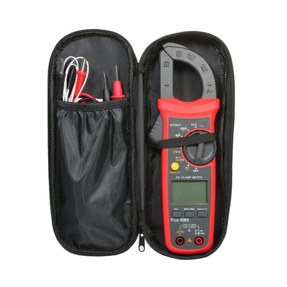 Multimetro portatile UT202+ con selezione automatica della portata, misuratore True RMS a pinza e display LCD.