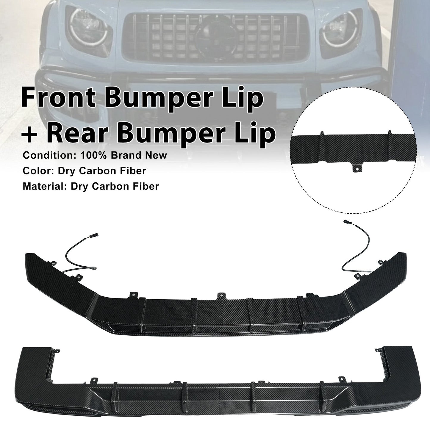 Diffusore anteriore e posteriore in fibra di carbonio a secco per paraurti, compatibile con Mercedes Classe G W465 2025+