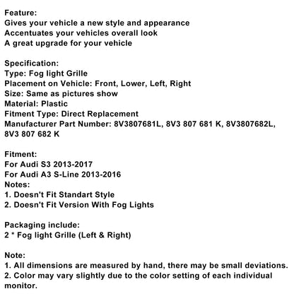 Griglia di copertura inferiore fendinebbia anteriore AUDI A3 S3 S-Line 2013-2016