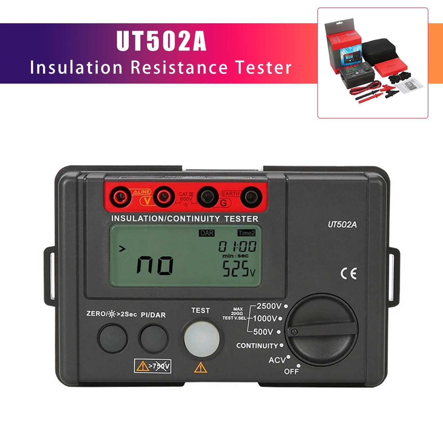 UT502A 2500V Misuratore di resistenza di isolamento Tester di terra Megohmmetro Volt