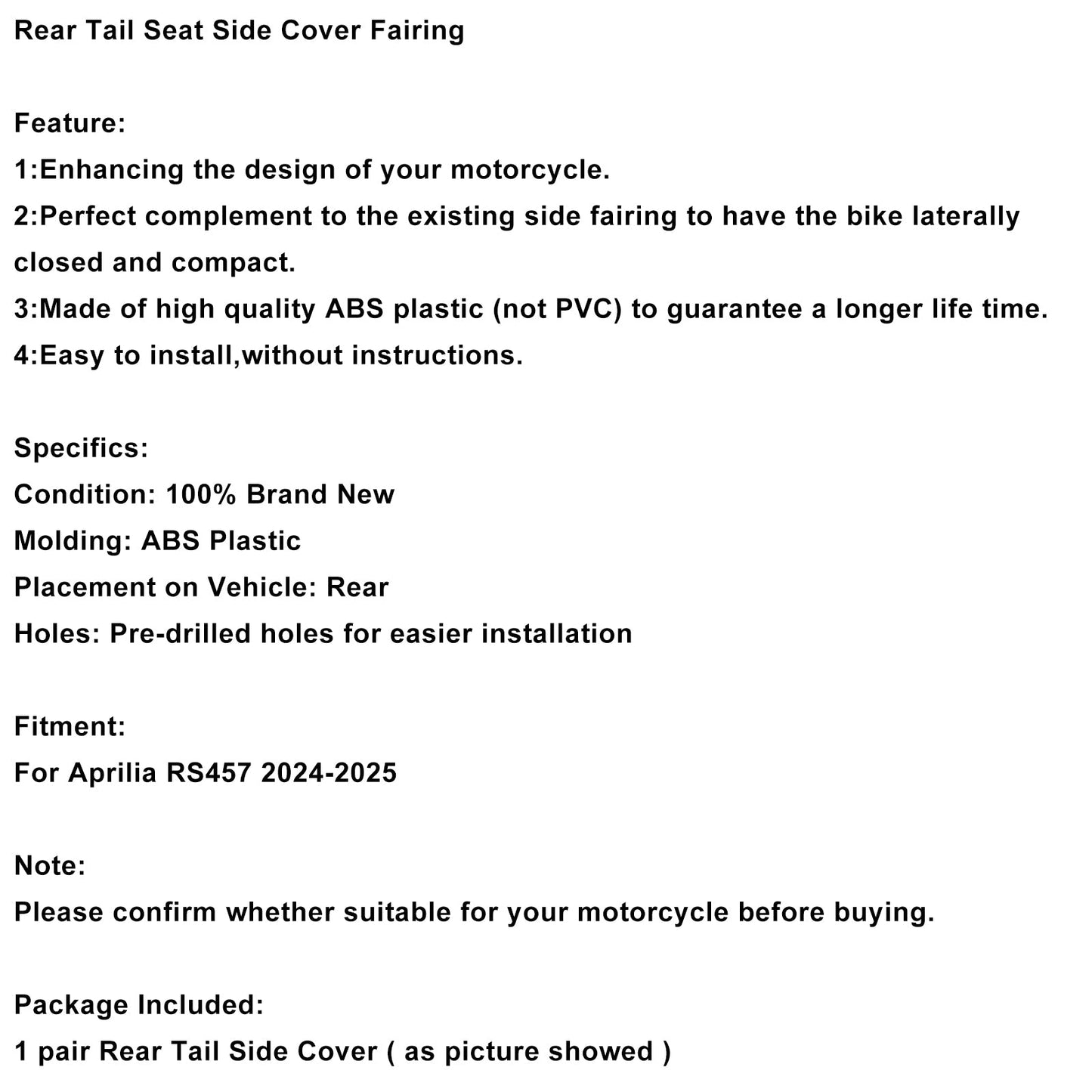 Carenatura laterale del codino posteriore Aprilia RS457 RS 457 2024-2025