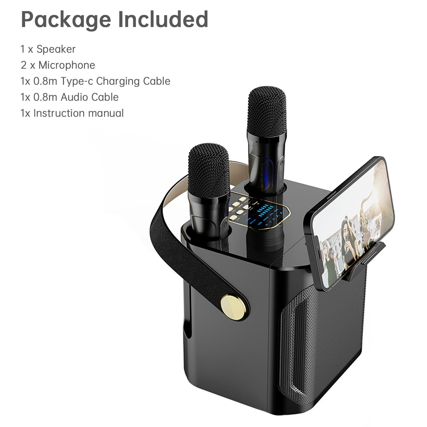 Altoparlante Bluetooth wireless con doppio microfono, altoparlante portatile per karaoke domestico
