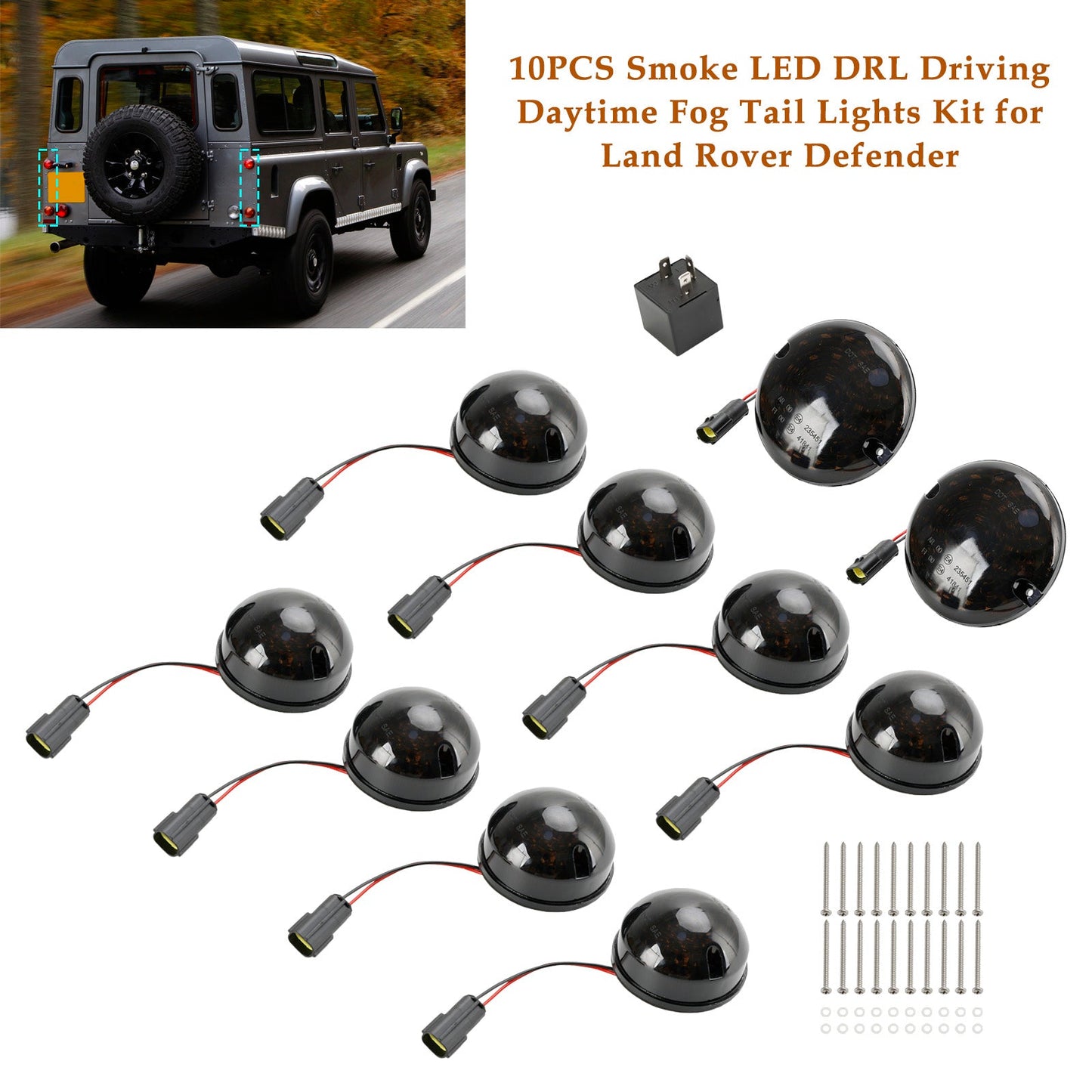 1983-1990 Land Rover Defender 90/110 Smoke LED DRL Kit luci posteriori fendinebbia diurne 10 pezzi