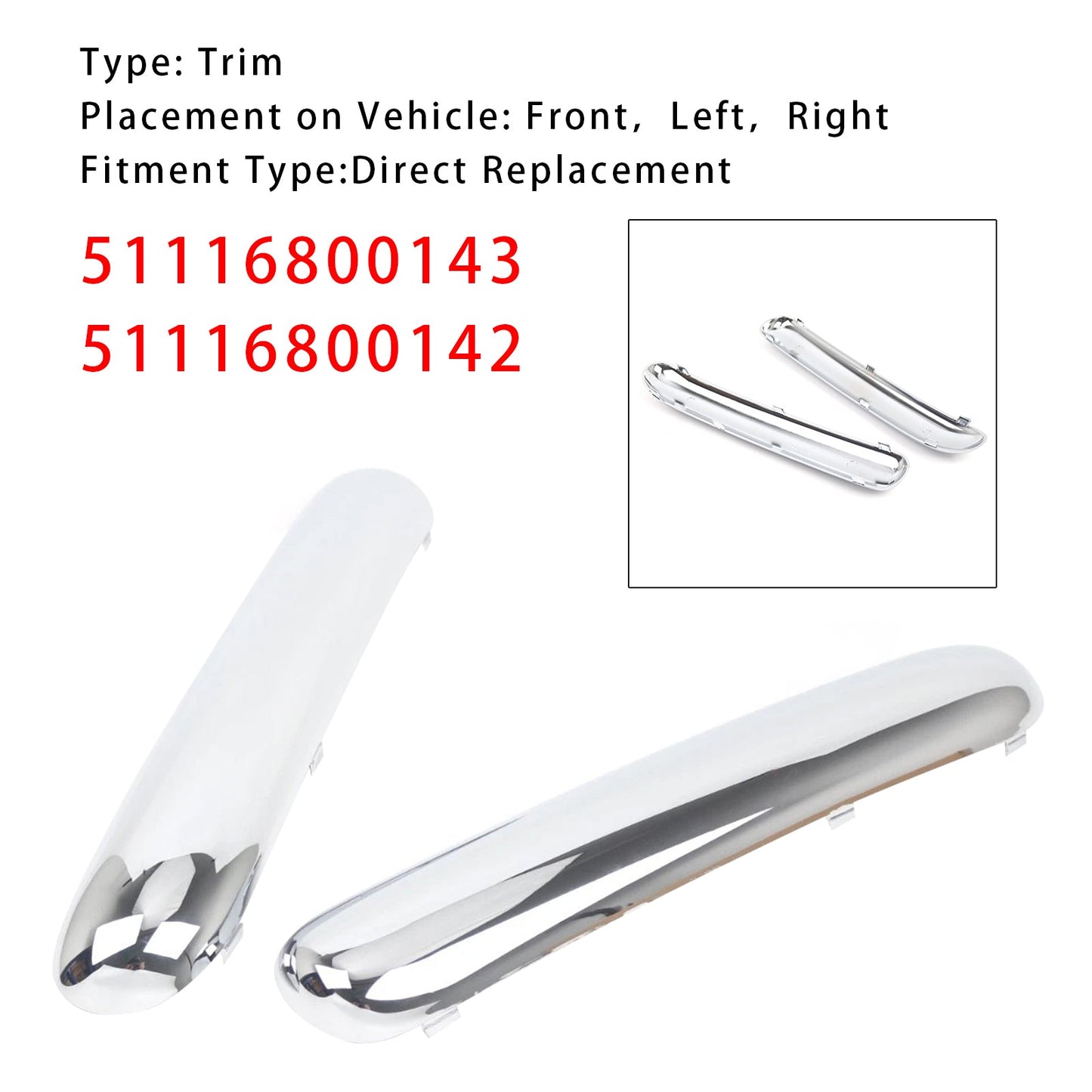 Set di finiture cromate per paraurti anteriore Mini One Cooper R50/R52/R53 2001-2004