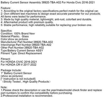 Gruppo sensore di corrente della batteria 38920-TBA-A02 per Honda Civic 2016-2021