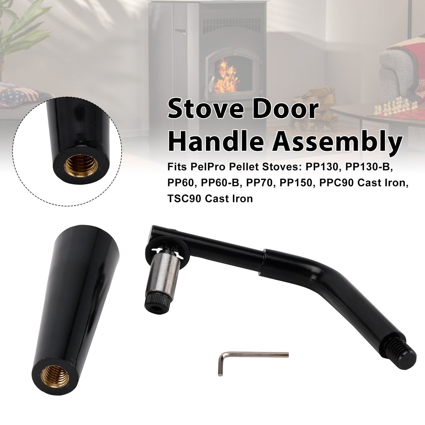 Gruppo maniglia porta filettata Quadra-Fire Stoves Outfitter-I/II per stufe PelPro PP60 PP70 PP130 PP150 PPC90 TSC90 Stufe Pleasant Hearth PH35PS PH50CABPS PH50PS # SRV7093-024D