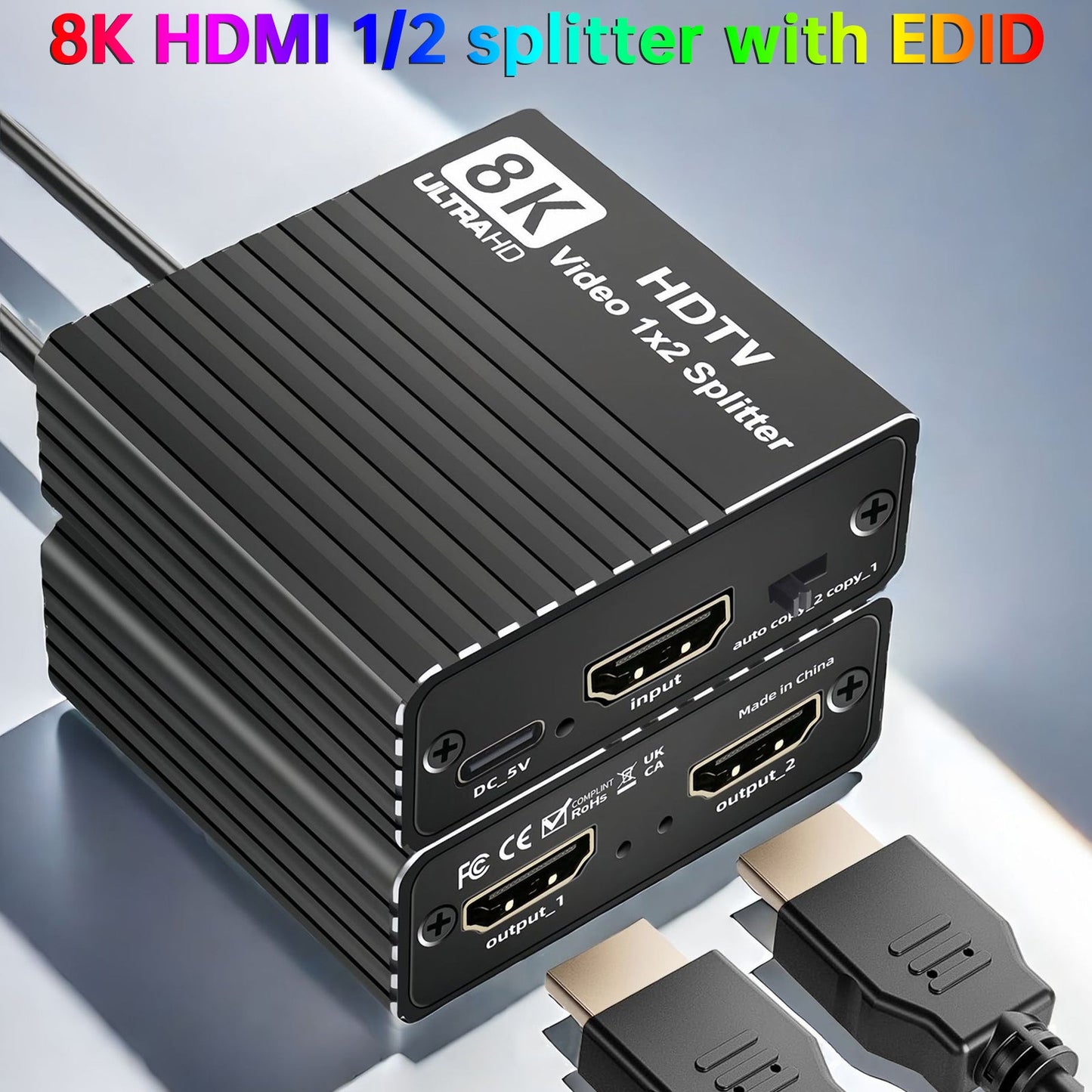 Splitter HDMI 8K 1 a 2 HD2.1 8K60hz/4K120hz/1080P240hz con EDID Splitter 1x2