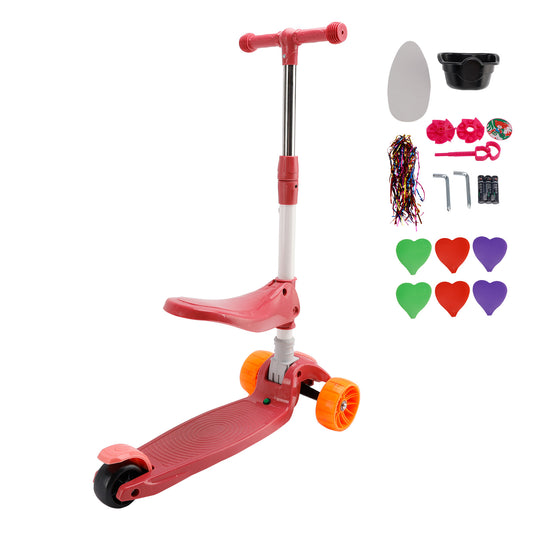 2-in-1 bambini scooter pieghevole seduta luce 3 ruote regolabile pieghevole barra rosa