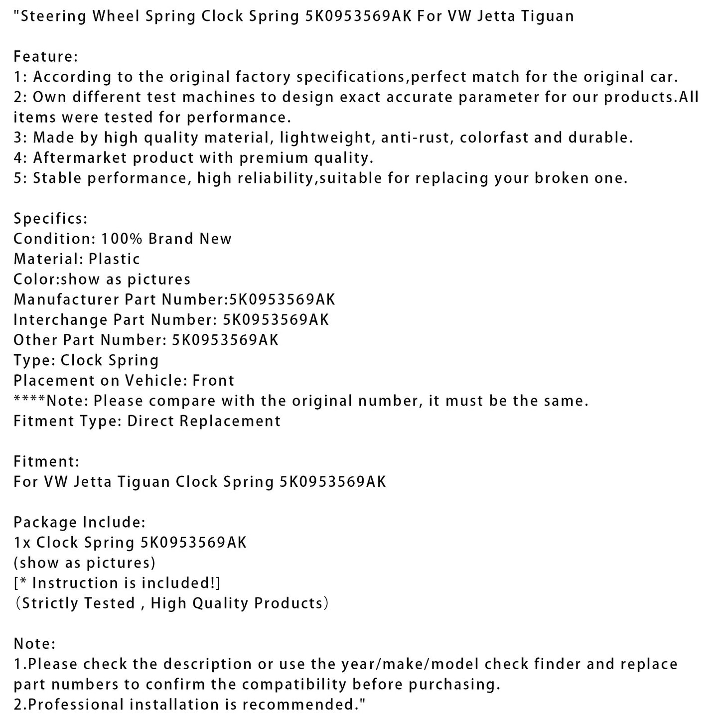 Molla per volante VW Jetta Tiguan molla per orologio 5K0953569AK