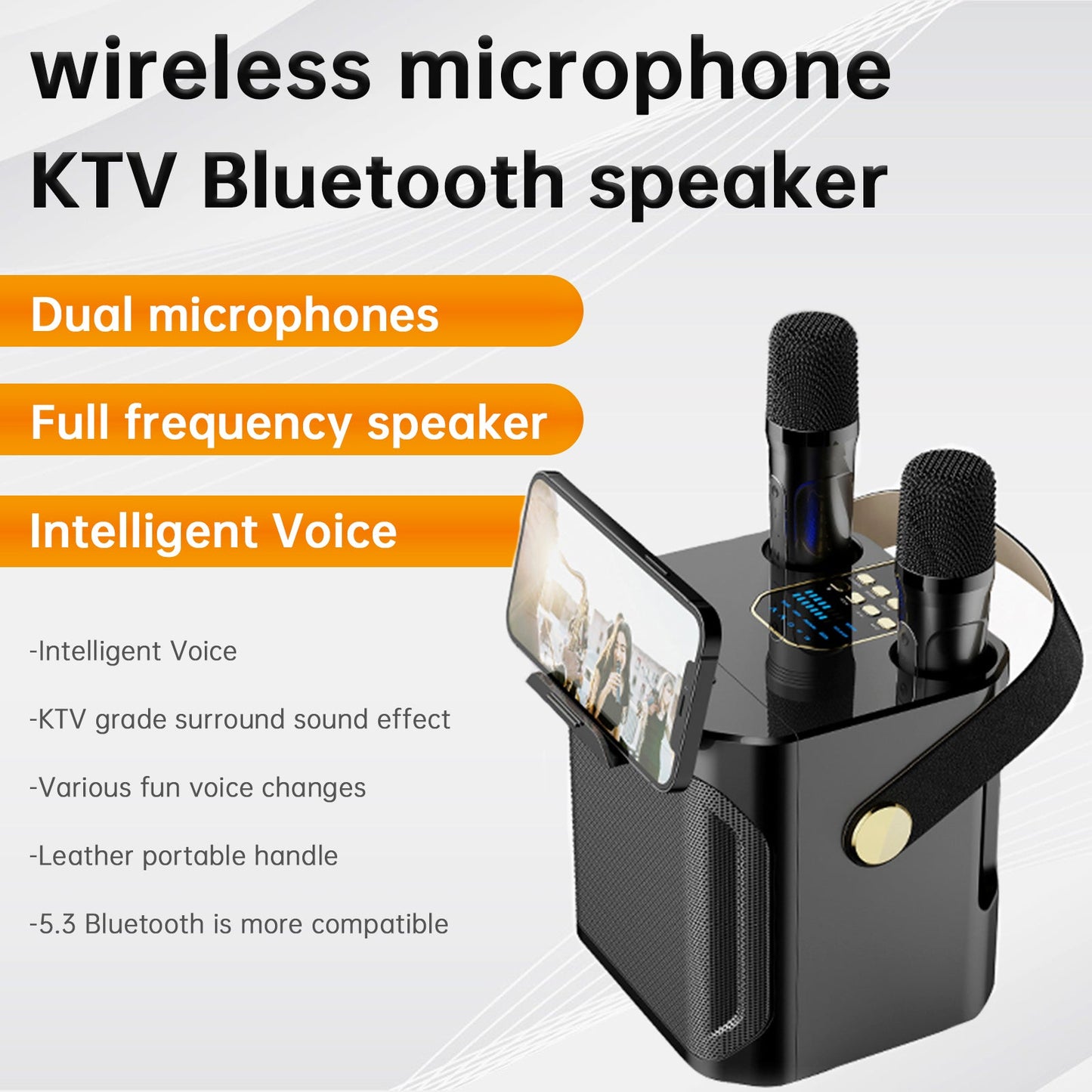 Altoparlante Bluetooth wireless con doppio microfono, altoparlante portatile per karaoke domestico
