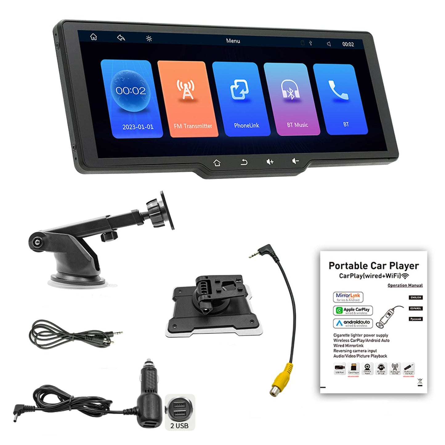 Schermo da 10,26" portatile wireless Carplay Bluetooth MP5 Player + 4 LED Camera