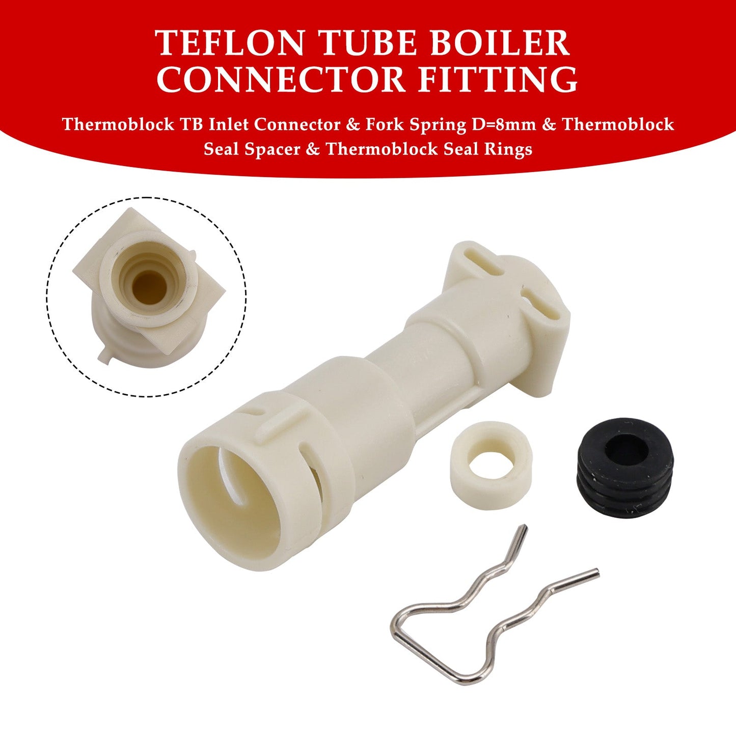 Kit di connettore di ingresso ThermoBlock, guarnizione, distanziale e forcella D8mm per elemento riscaldante dell'acqua adatto per macchina da caffè Philips 422224777123
