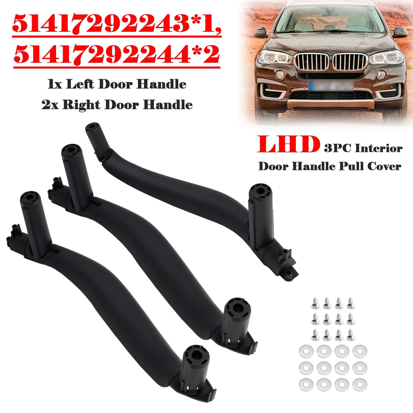 Copertura per maniglia interna porta LHD 3 pezzi per BMW X5 F15 X6 F16 2014-2018
