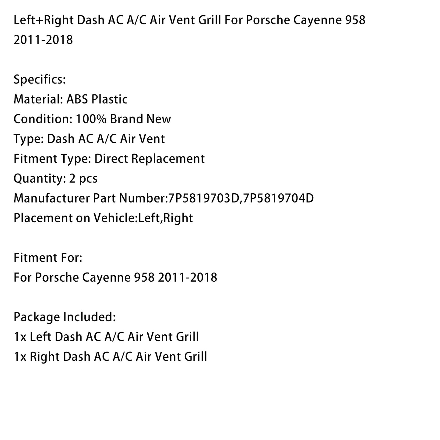 Griglia di ventilazione aria condizionata A/C sinistra e destra del cruscotto Porsche Cayenne 958 2011-2018
