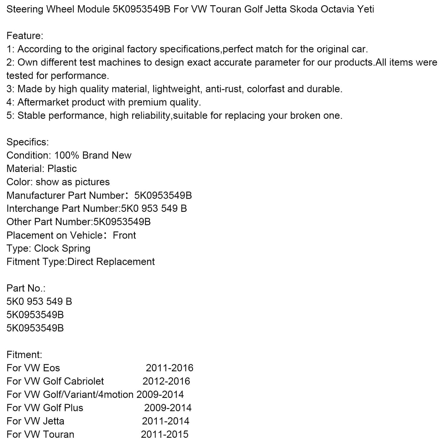 Modulo volante Skoda Octavia 2009-2013 5K0953549B