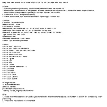 Specchietto retrovisore interno grigio 3B0857511H per VW Golf MK4 Jetta Passat