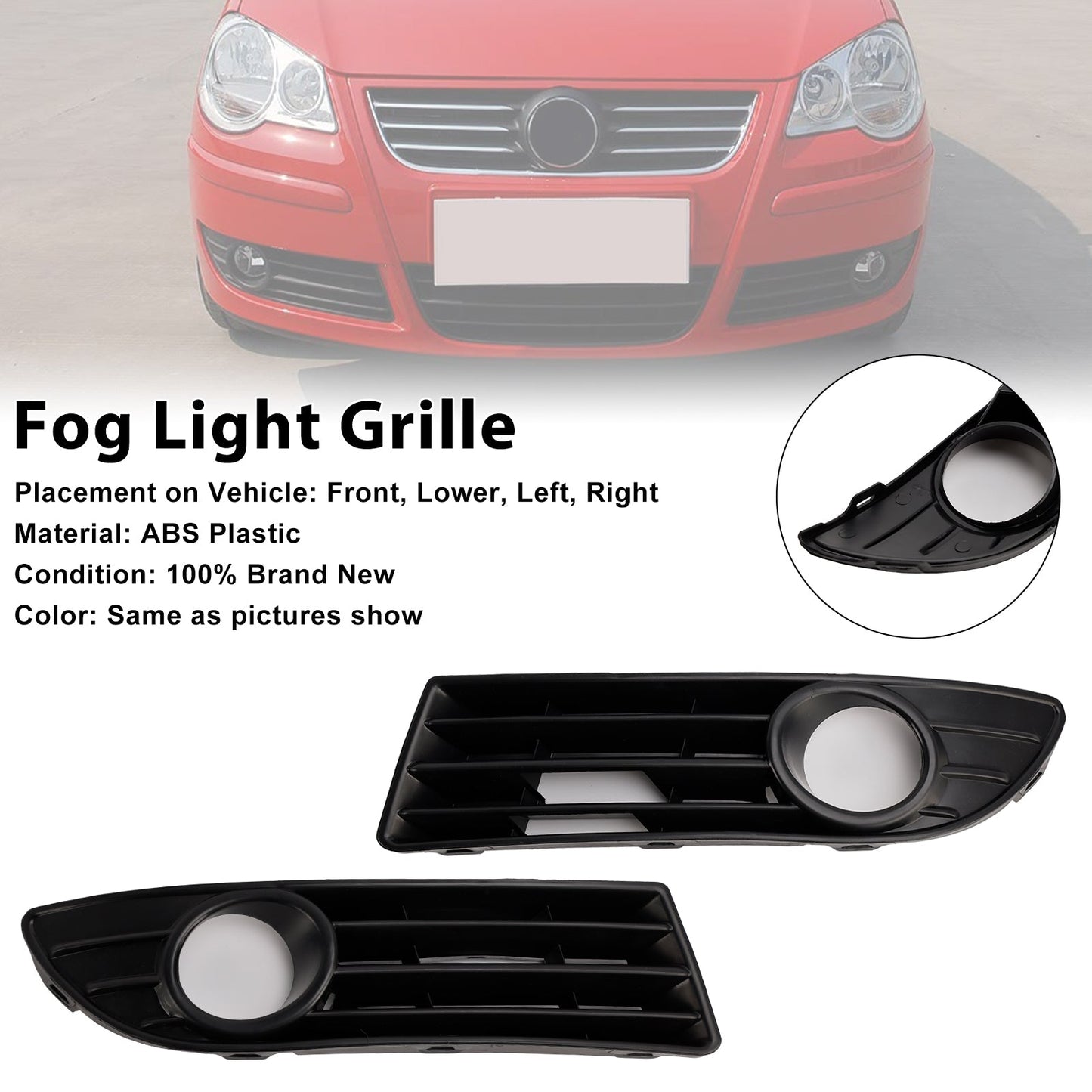 Griglia di copertura fendinebbia 2 pezzi per VW Polo 9N3 GTI 2005-2009 6Q0853665E 6Q0853666G