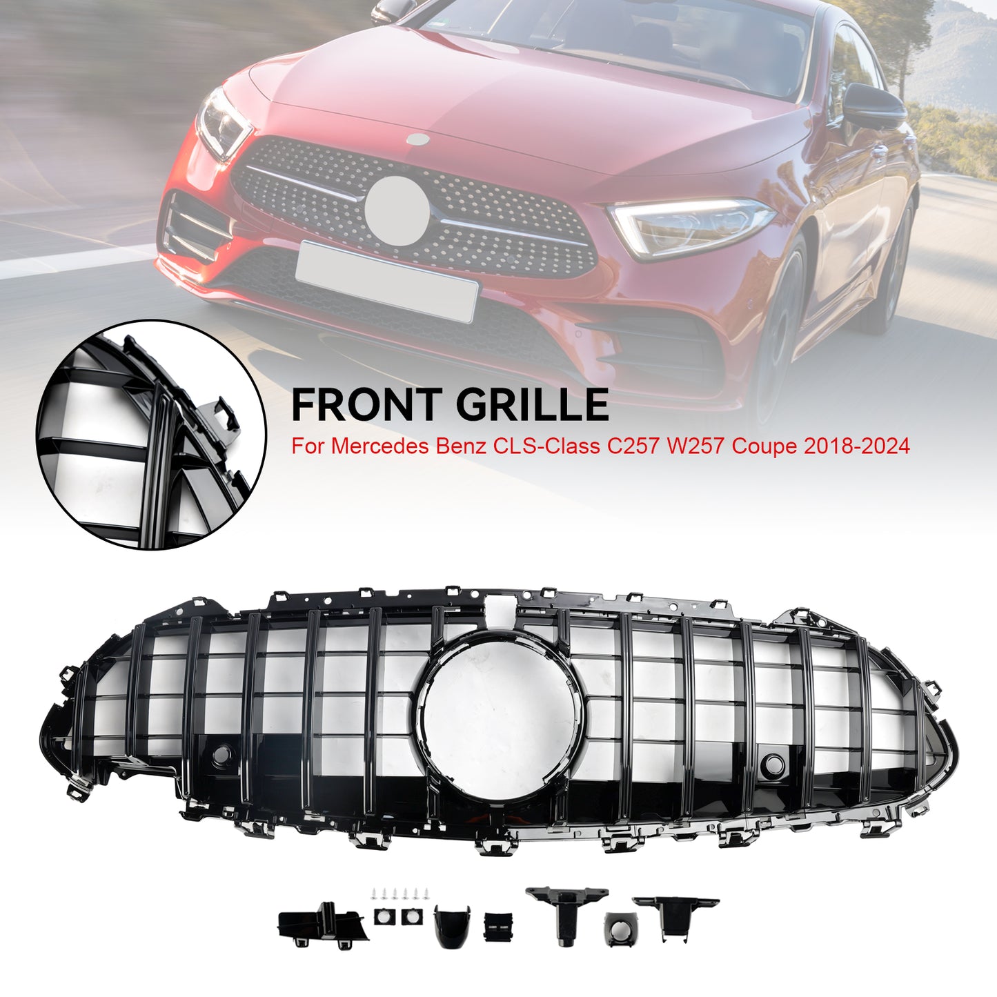 Black Front Bumper Grill Grille Per Mercedes CLS C257 W257 Coupe 2018-2024