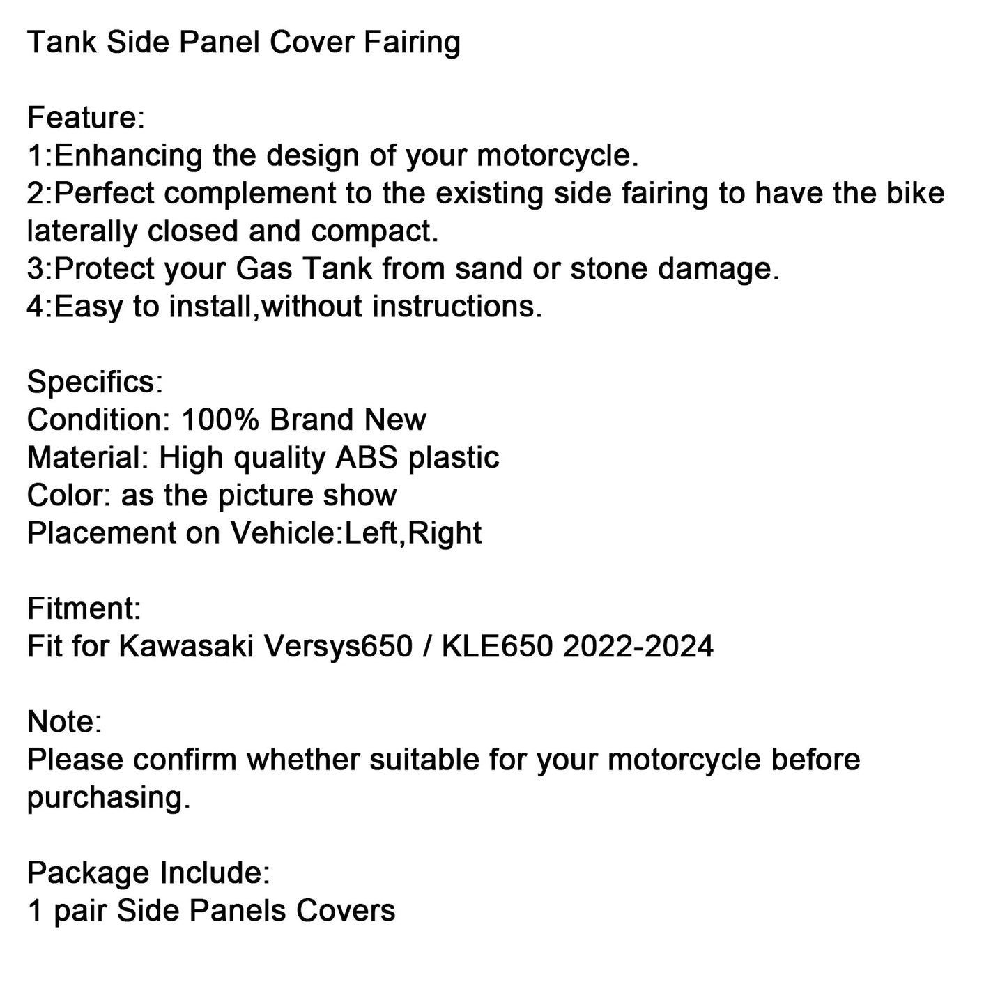 2022-2024 Kawasaki Versys 650 KLE650 Pannello di copertura laterale del serbatoio Carenatura