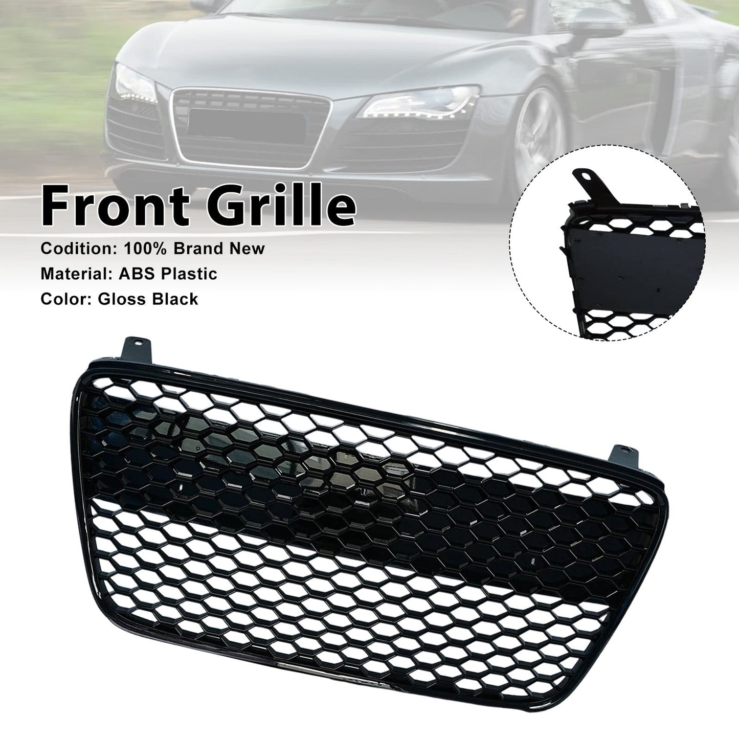 Griglia paraurti anteriore a nido d'ape per Audi R8 2011, colore nero lucido
