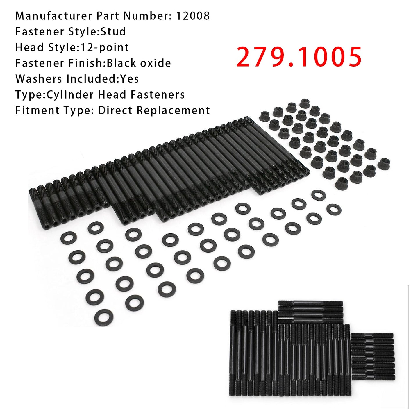 Kit perni testa Chevy BBC 454 a 12 punte, adatto per teste PCE 8 perni lunghi PCE279.1005