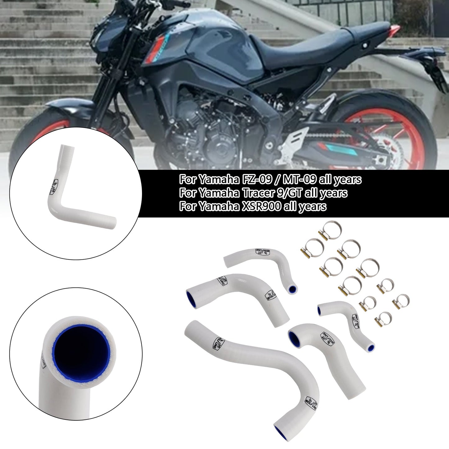 Yamaha MT-09 XSR900 Tracer 9/GT tutti gli anni Tubo refrigerante radiatore in silicone