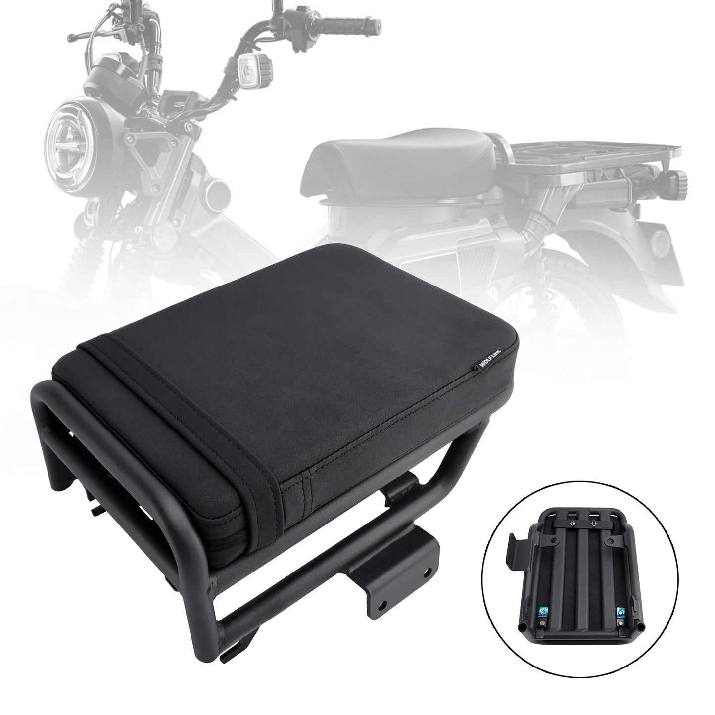 Cuscino passeggero posteriore per HONDA CT125 huntercub 125 2020-2023, piatto, in poliuretano, nero