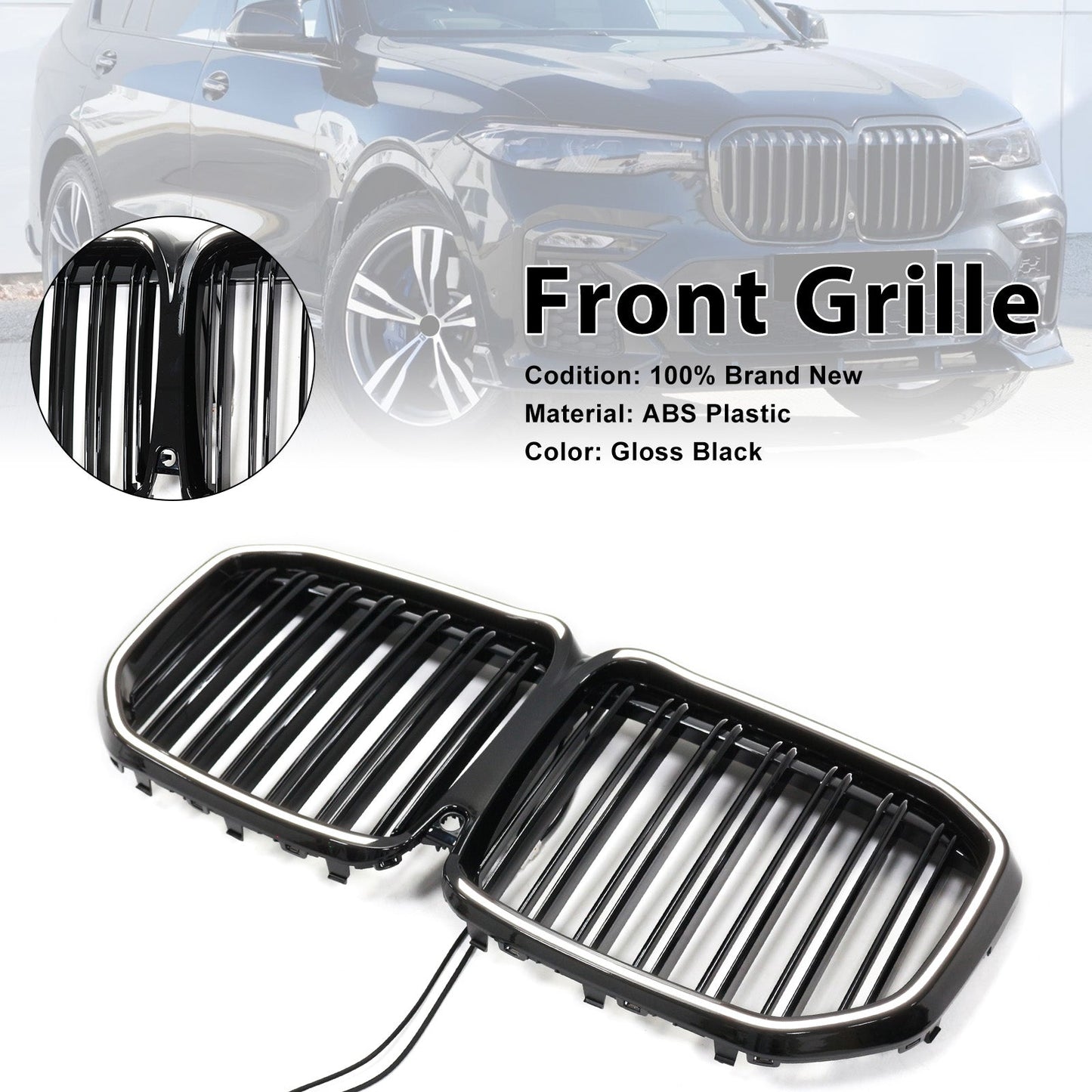 Griglia anteriore a doppio rene nera lucida per BMW X7 G07 2019-2022