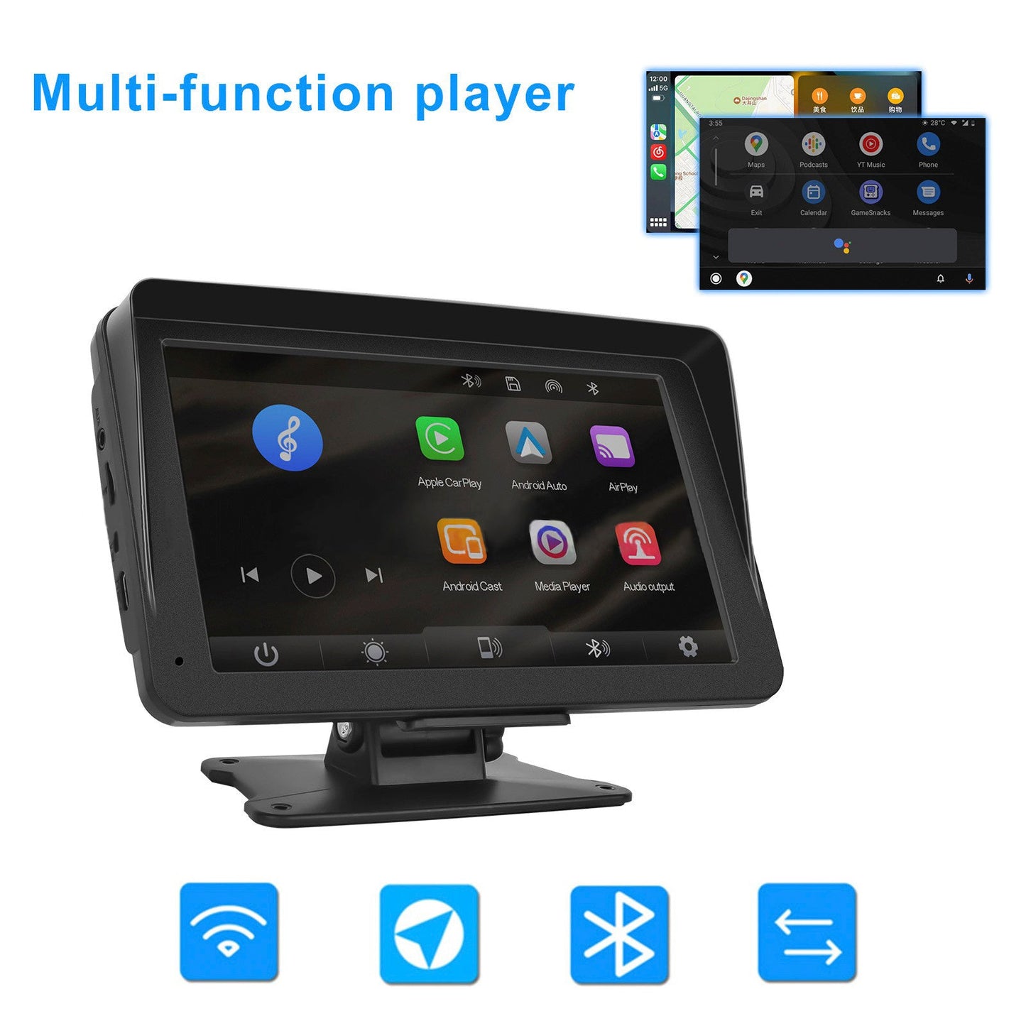Lettore multifunzione CarPlay da 7 pollici, Apple AirPlay, Android, telecamera di proiezione