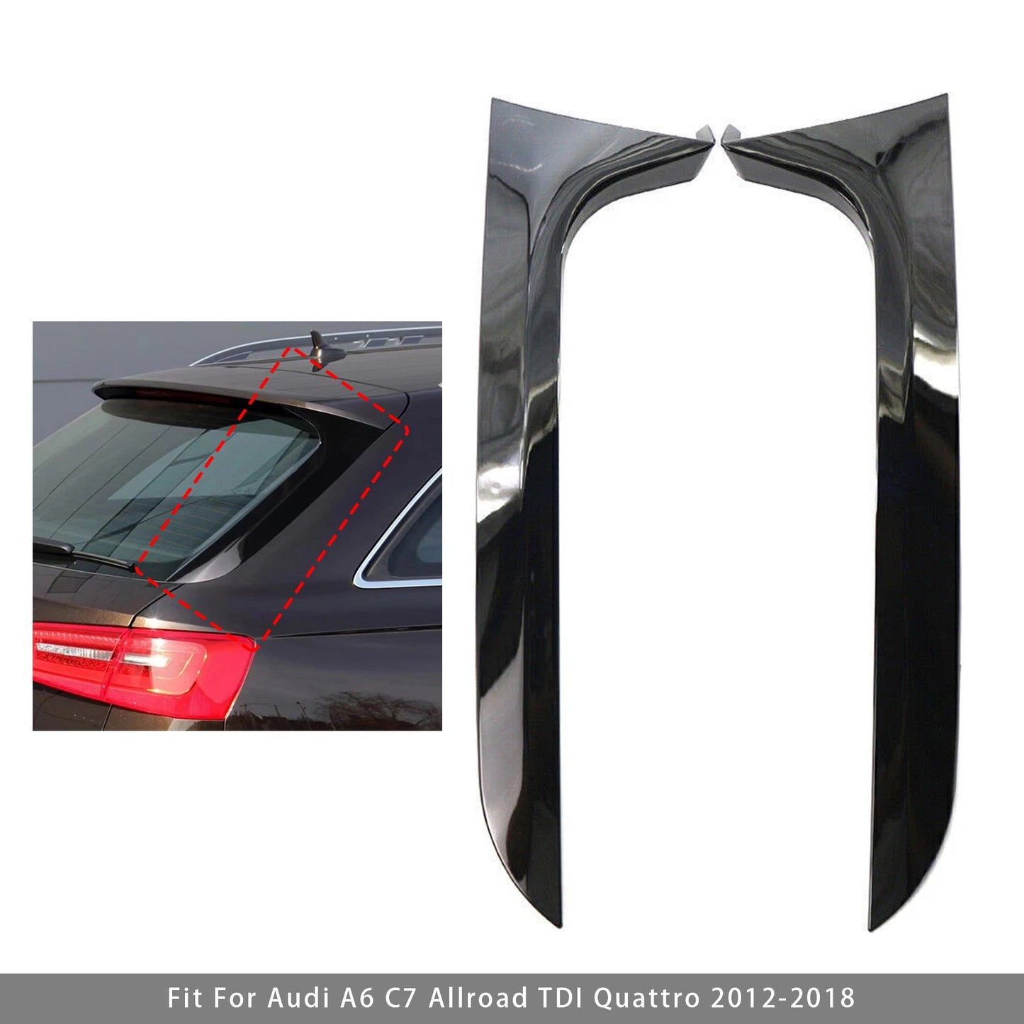 Audi A6 C7 Allroad Avant 2012-2018, coppia di spoiler laterali per lunotto posteriore, colore nero lucido