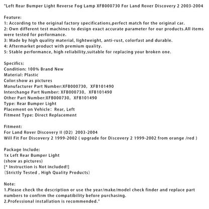 Luce paraurti posteriore sinistra Land Rover Discovery 2 2003-2004, luce fendinebbia di retromarcia