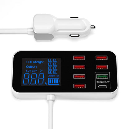 Caricabatterie USB PD5V1A QC3.0 con display, piccolo caricabatteria per auto a 8 porte, accendisigari