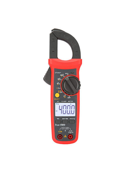 Multimetro portatile UT202+ con selezione automatica della portata, misuratore True RMS a pinza e display LCD.