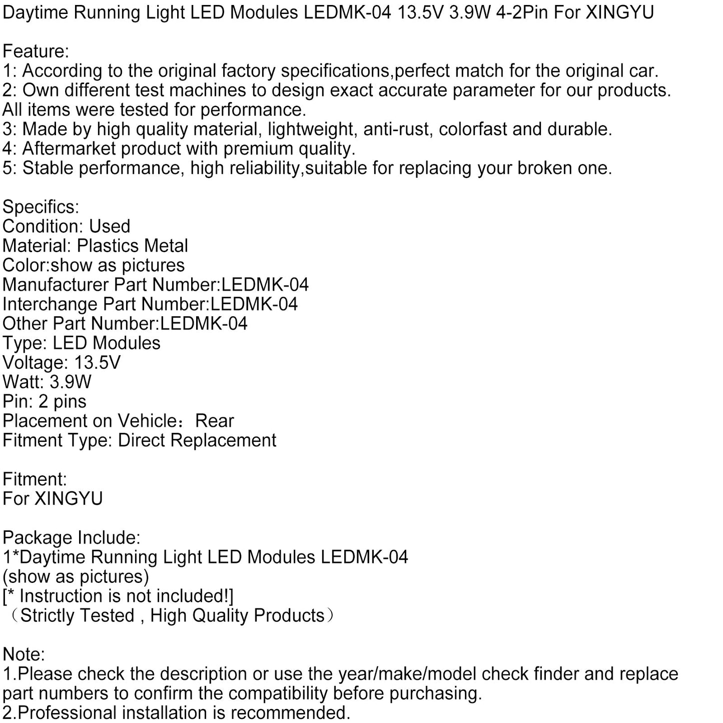 Moduli LED per luci diurne LEDMK-04 13,5 V 3,9 W 4-2 pin per XINGYU