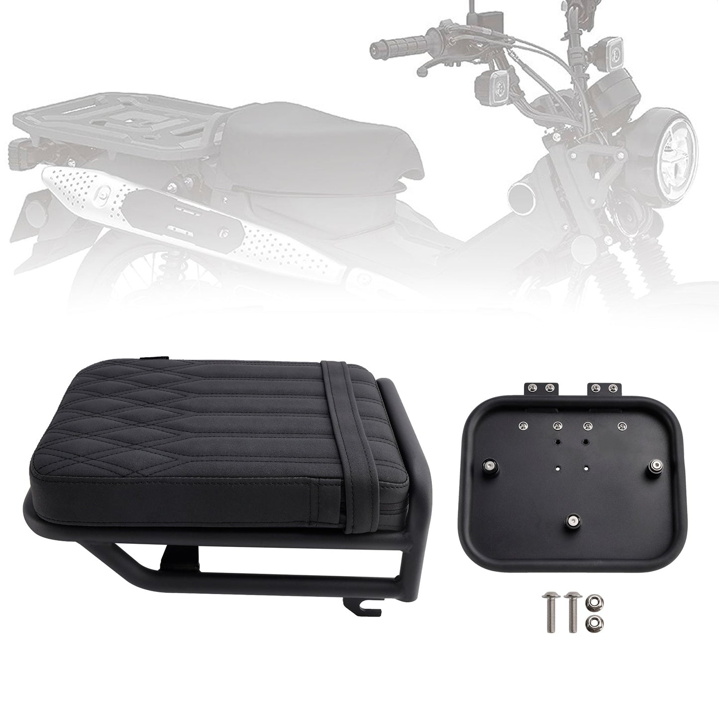 Kit Huntercub 2020-2023 per Honda CT125, con staffa per borse laterali e cuscino per sella posteriore, colore marrone.