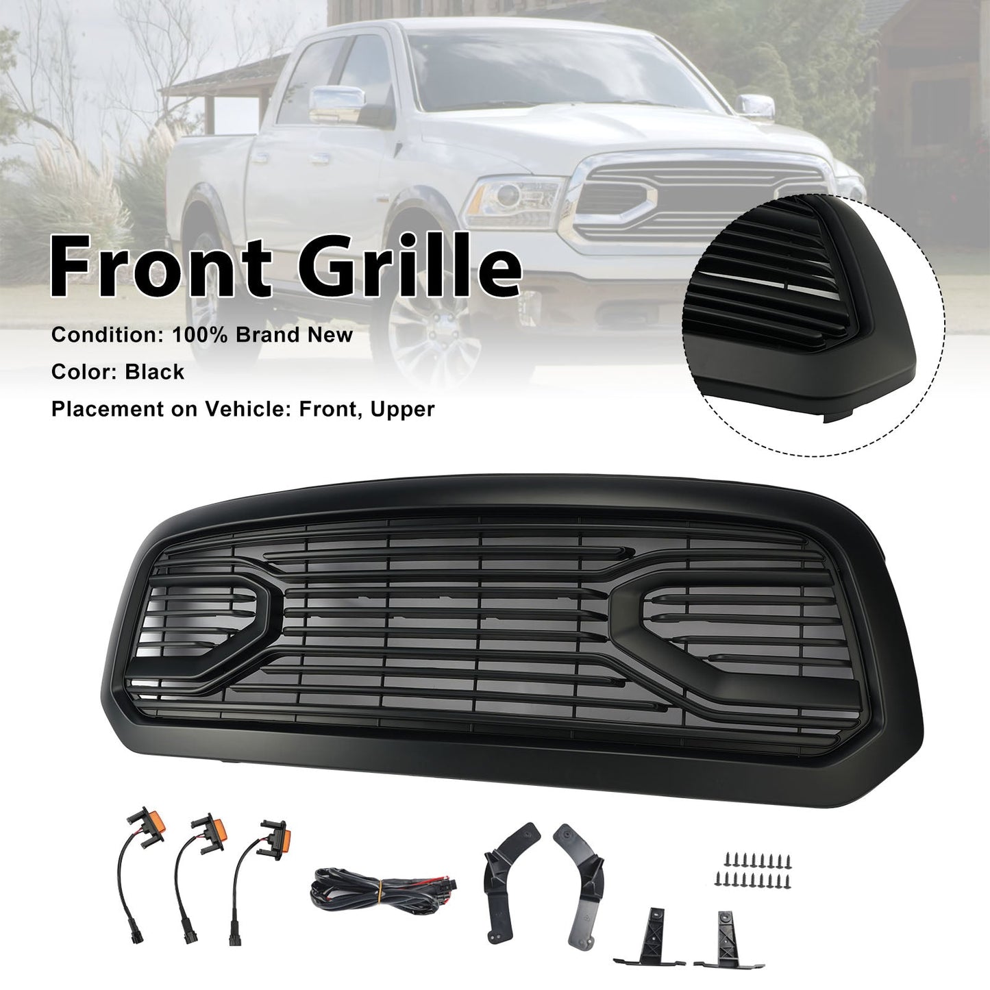 Griglia paraurti anteriore stile Big Horn nera per Dodge Ram 1500 2013-2018