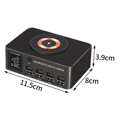 Caricabatterie rapido da 140 W con display digitale intelligente PD100W per telefoni cellulari e notebook, caricabatterie multiporta USB magnetico con ricarica wireless, spina UE