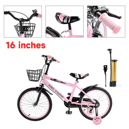 16 pollici di bici da bici per bambini sedile regolabile in bicicletta con ruote ausiliarie