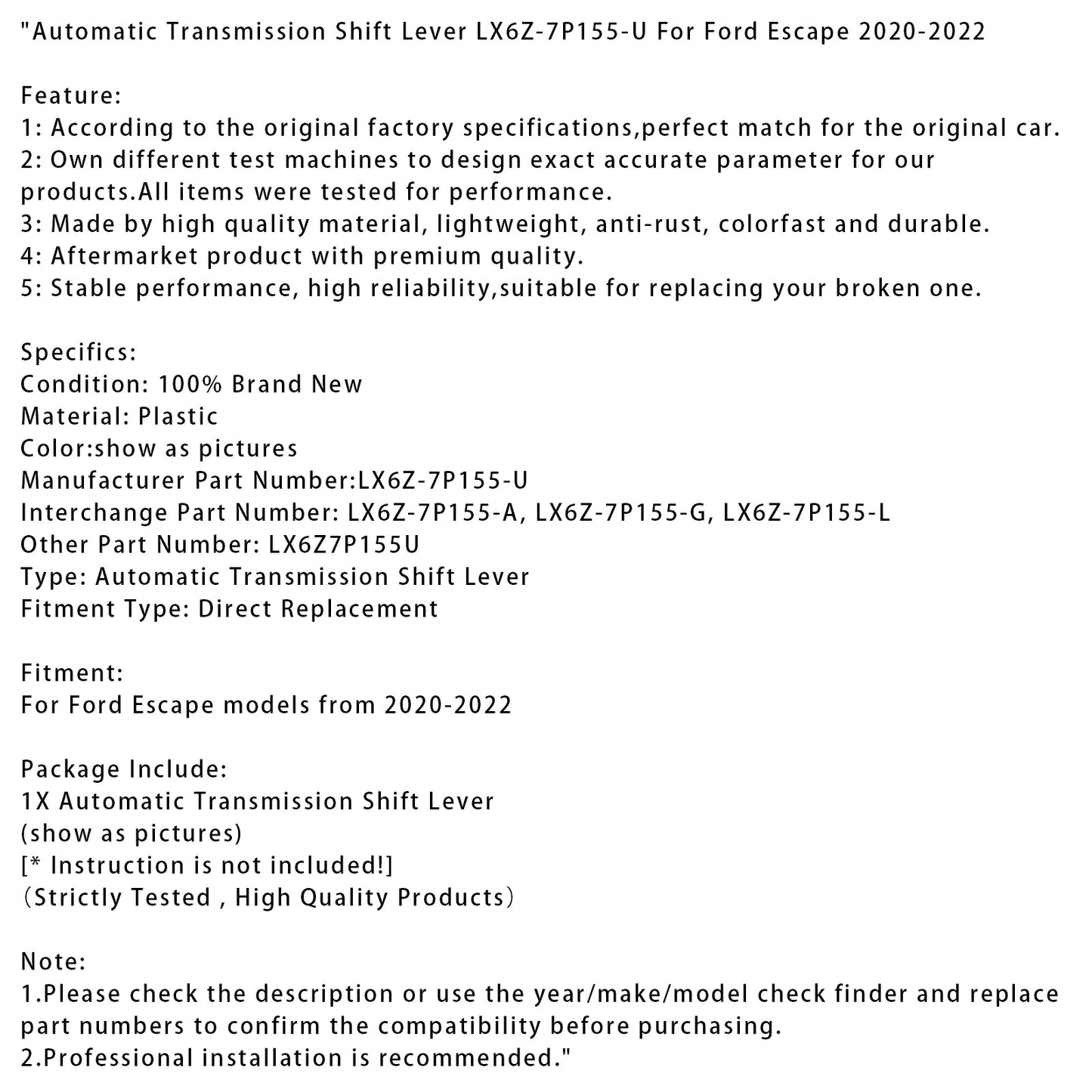 Leva del cambio automatico Ford Escape 2020-2022 LX6Z-7P155-U LX6Z-7P155-A