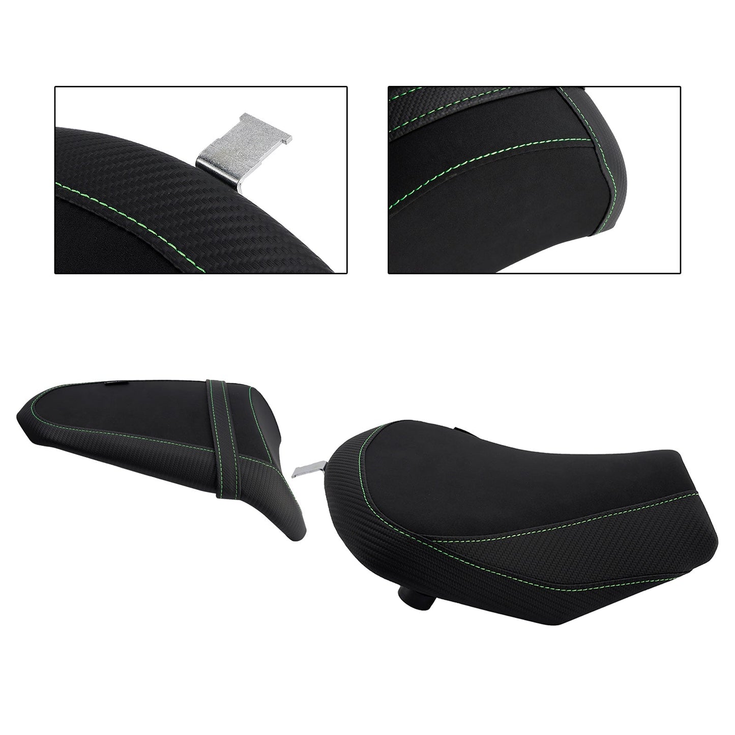 Kit cuscini passeggero anteriore e posteriore Raider per Kawasaki Ninja 650 Z650 2017-2025, colore verde.