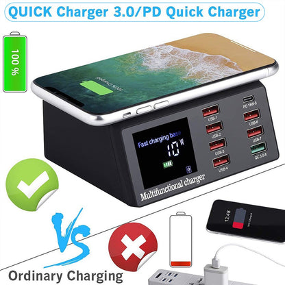100W 8 Port USB QC3.0 PD Caricatore veloce Wireless Charging Station EU Plug