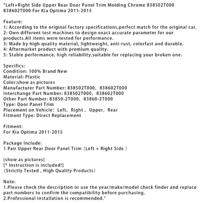Modanatura del pannello superiore della portiera posteriore sinistra e destra Kia Optima 2011-2015