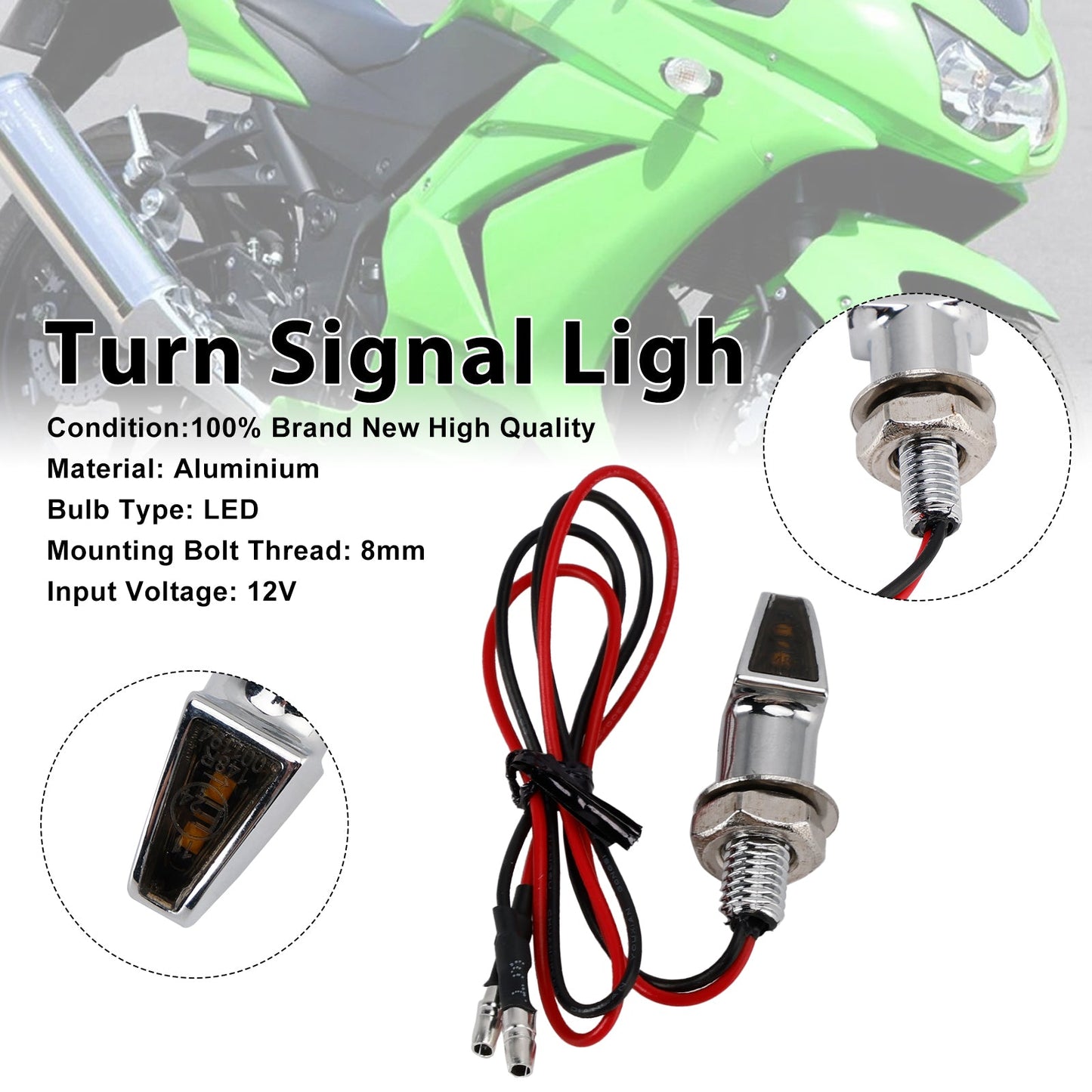 Indicatore di direzione a LED da 12 V, 8 mm, universale per moto Yamaha