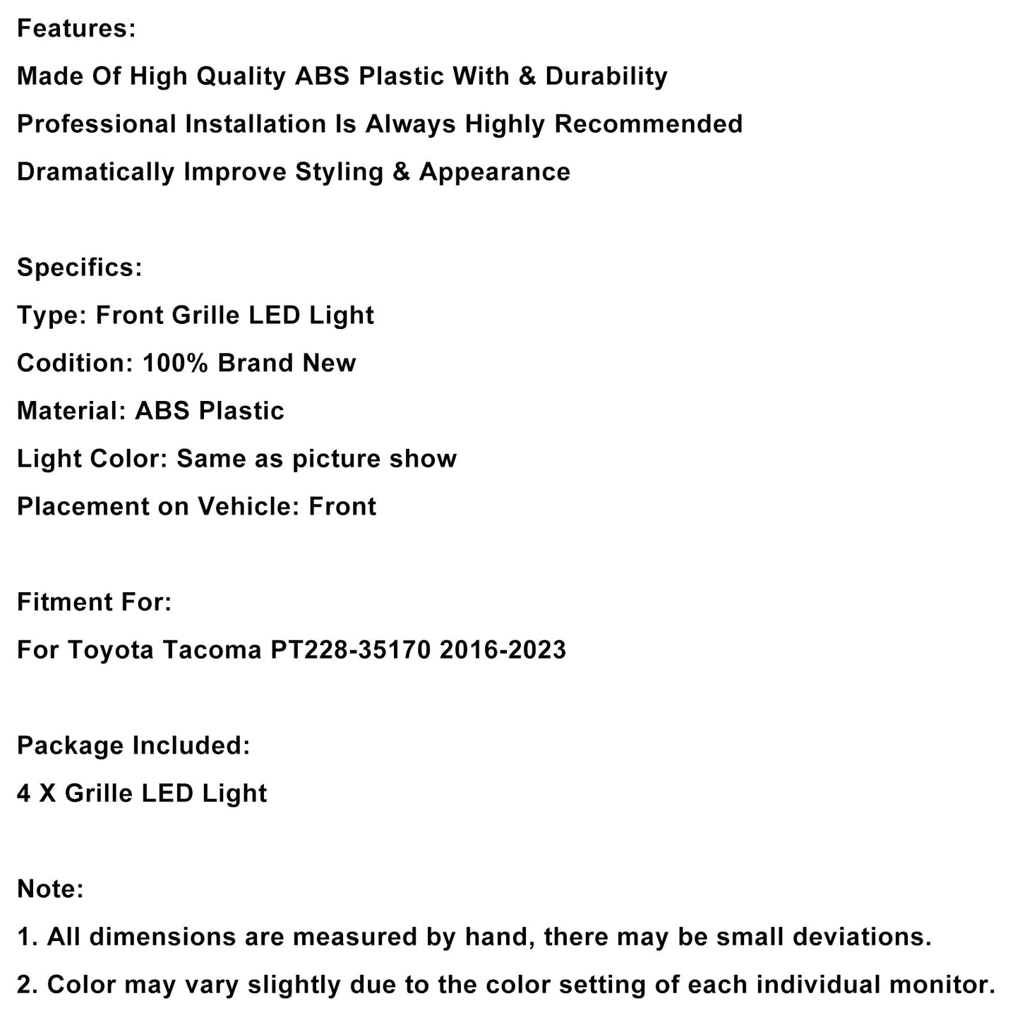 Kit luci LED per griglia anteriore Toyota Tacoma con lente gialla e luce ambra PT228-35170 2016-2023