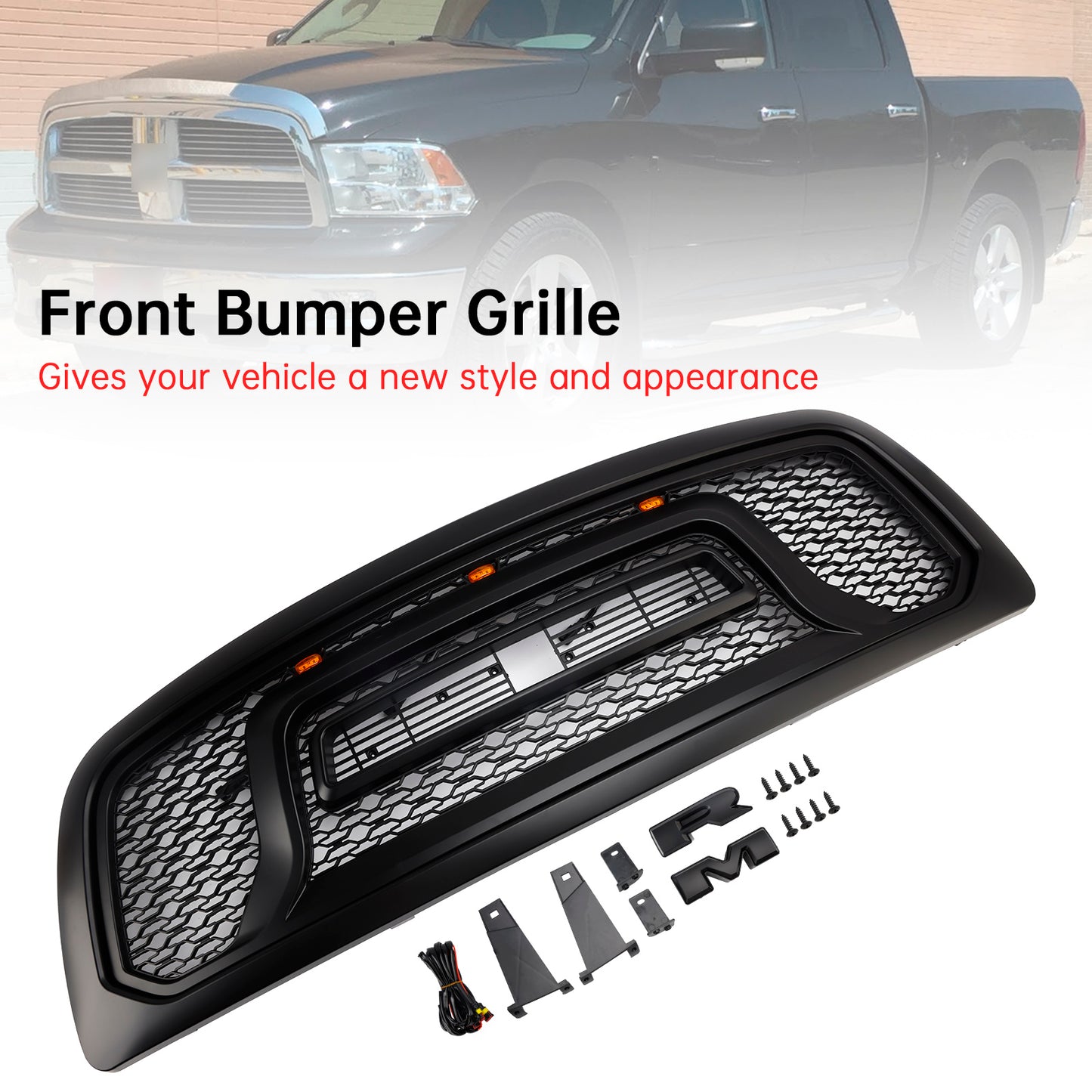 Griglia paraurti anteriore nera con luce a LED per Dodge Ram 1500 2009-2012