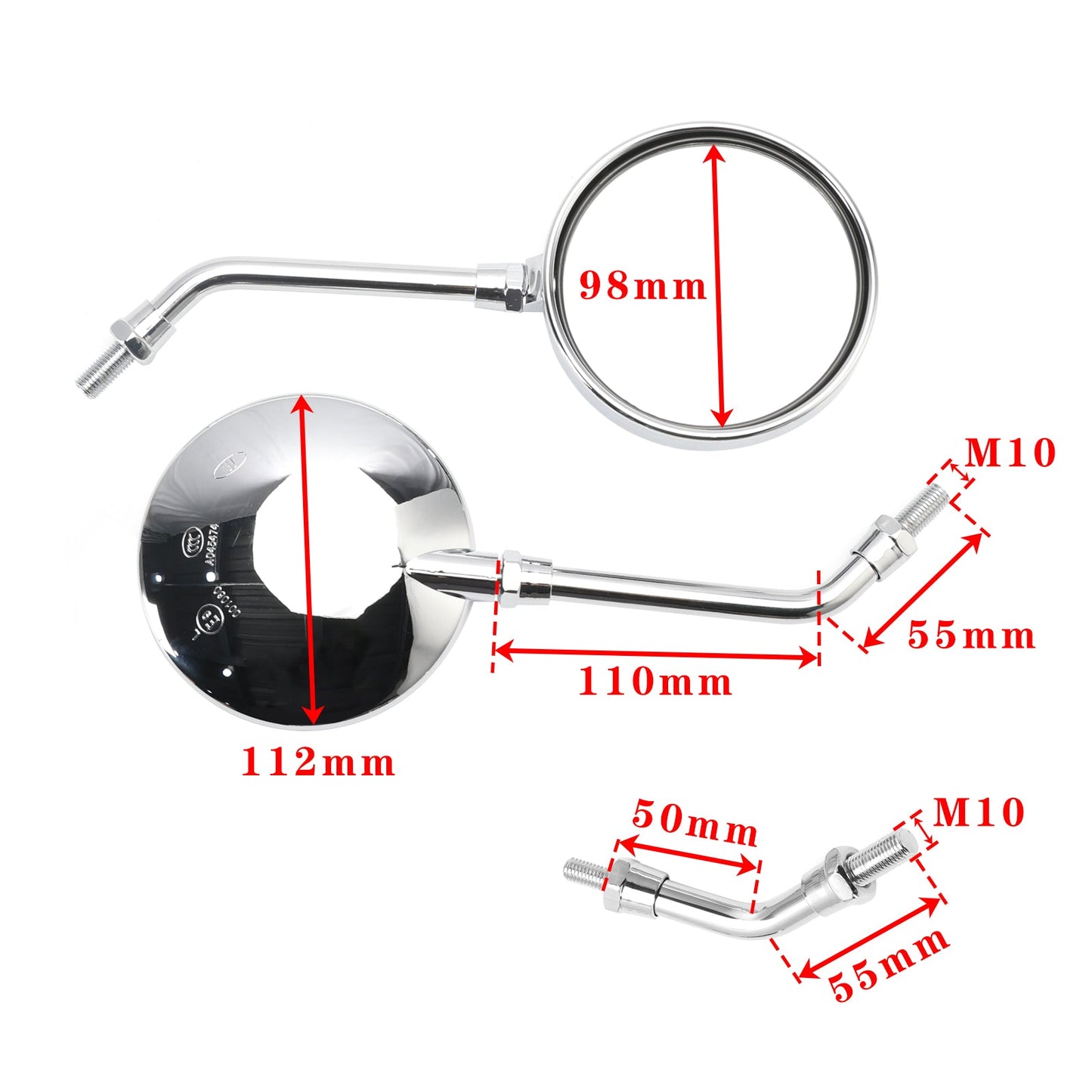 Specchietti retrovisori cromati M10 - 2 tipi di steli per Kawasaki Z1 Z1000 Z 900 Z 1000