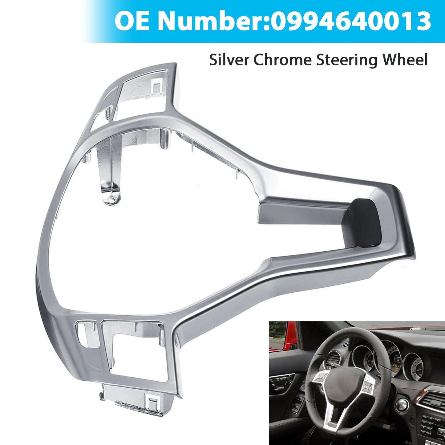 Rivestimento per volante cromato argento per Mercedes Benz W204 W207 W212 Classe C
