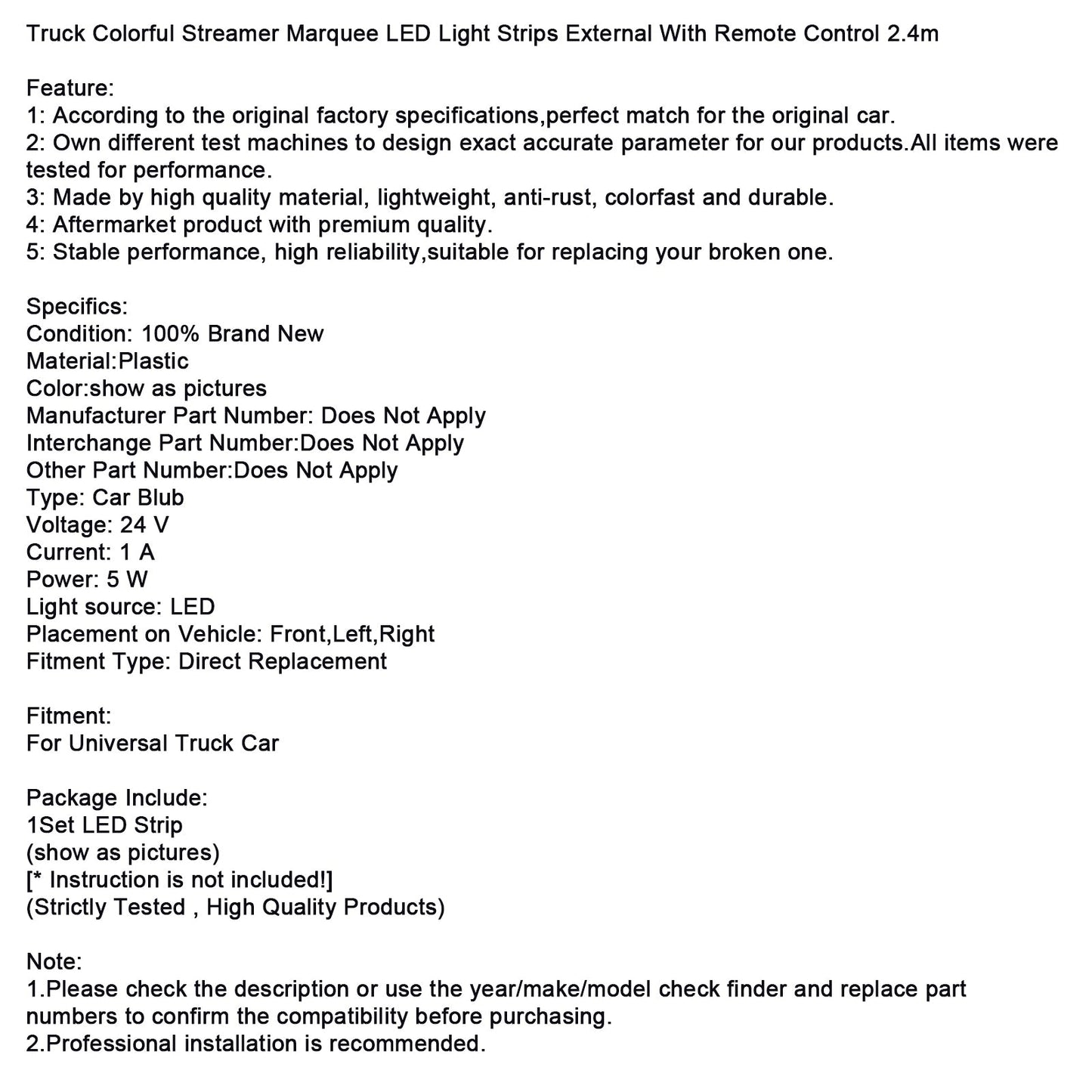 Strisce luminose a LED colorate per camion con telecomando da 2,4 m