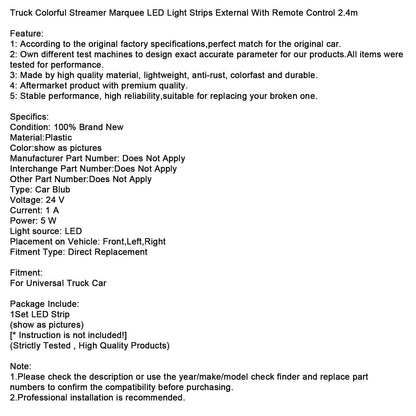 Strisce luminose a LED colorate per camion con telecomando da 2,4 m